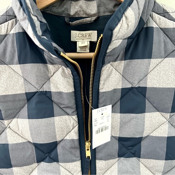 NWT J. Crew Navy Blue White Buffalo Plaid Check Puffer Vest $128 XS - Picture 2 of 4